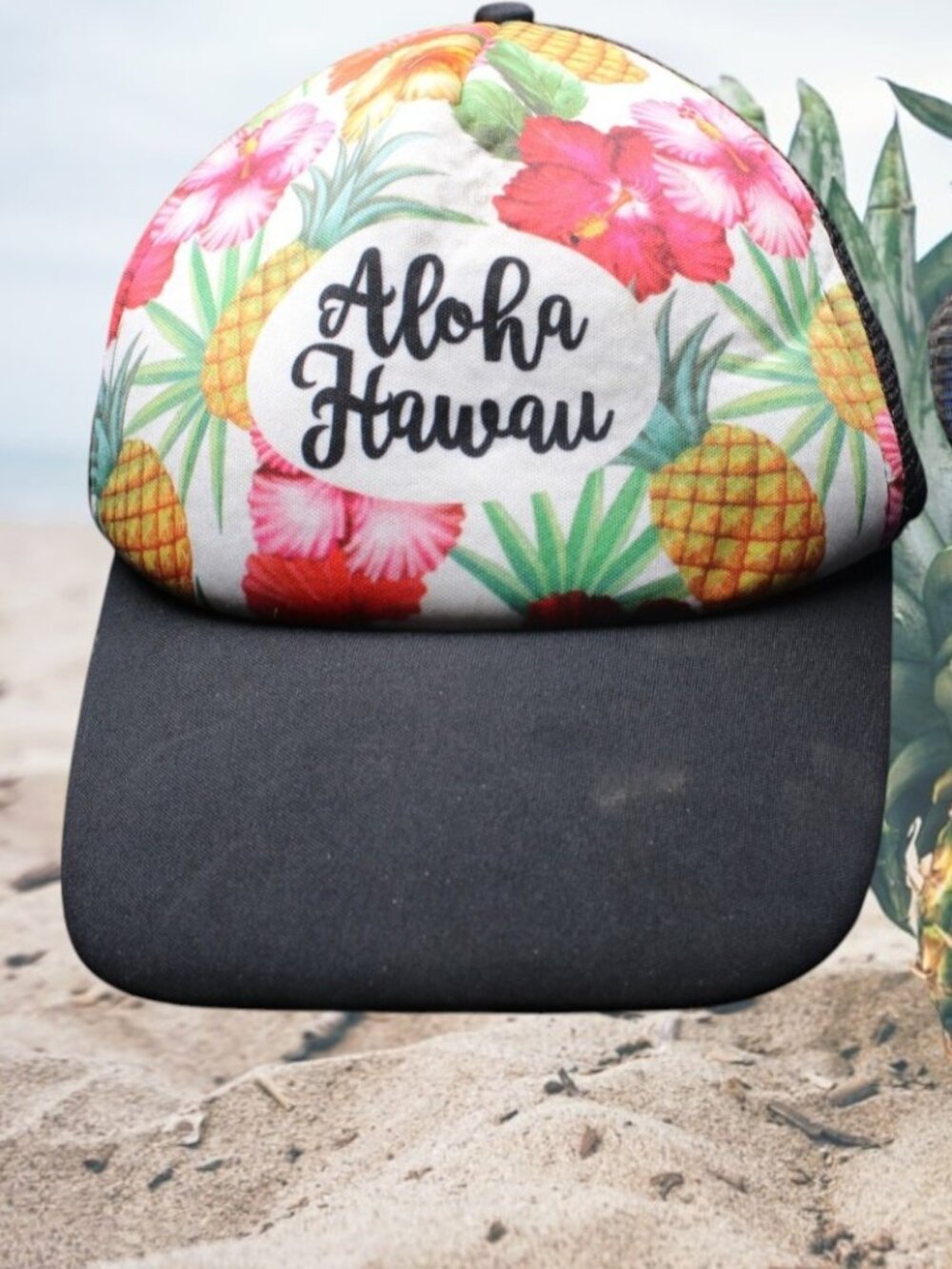 Hawaii Aloha Baseball Hat Cap Foam Pineapple hibiscus Flower mesh vacation